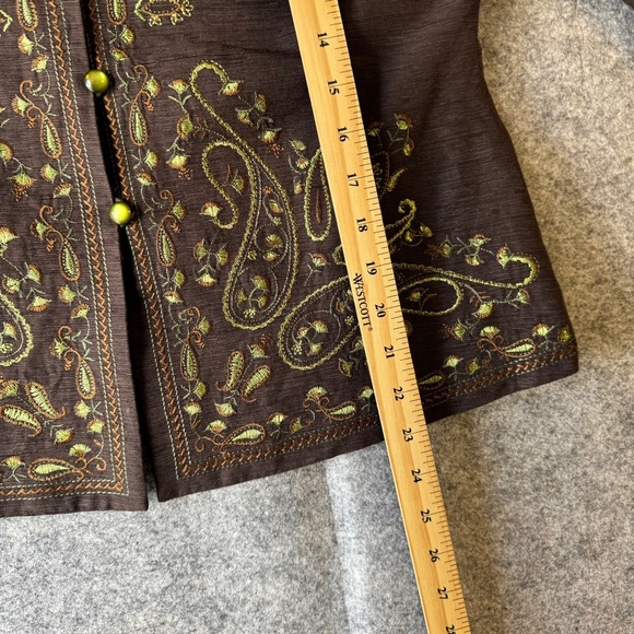 Silk Land Petite Brown Embroidered Mandarin Collar Boho Festival Jacket Size S - Picture 12 of 16